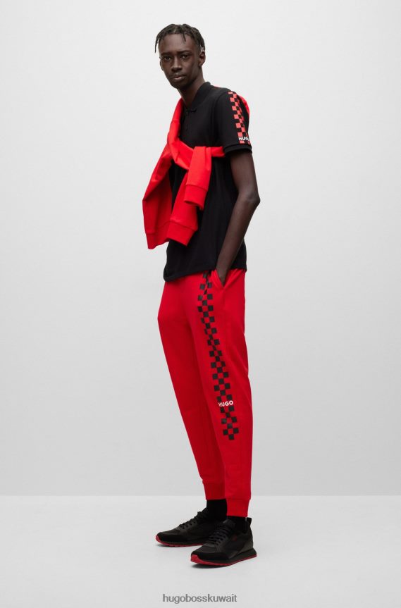 4TFNJN1428 أسود Hugo Boss قميص بولو أسود بقصة عادية من قطن بيكيه © مع شعار عمل فني هوغو