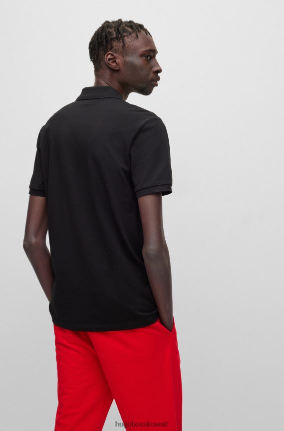 4TFNJN1428 أسود Hugo Boss قميص بولو أسود بقصة عادية من قطن بيكيه © مع شعار عمل فني هوغو