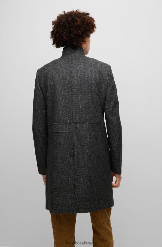 4TFNJN1430 الرمادي الداكن Hugo Boss معطف هوغو ذو اللون الرمادي الداكن ذو المقاس العادي من مزيج الصوف
