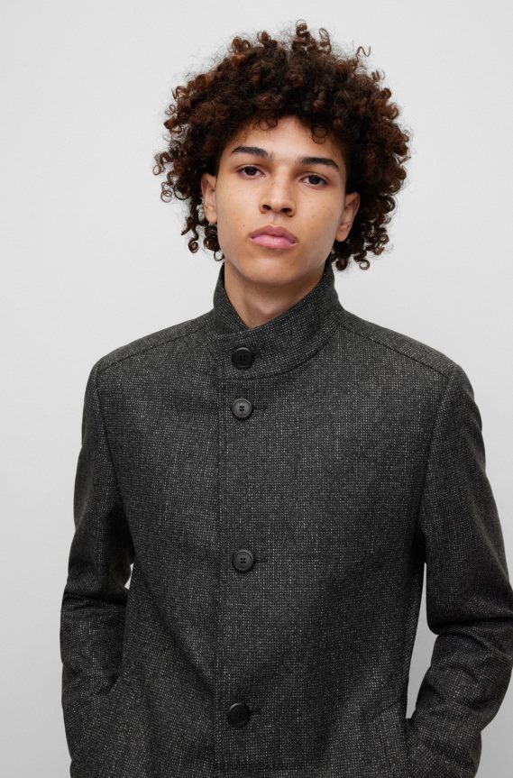 4TFNJN1430 الرمادي الداكن Hugo Boss معطف هوغو ذو اللون الرمادي الداكن ذو المقاس العادي من مزيج الصوف