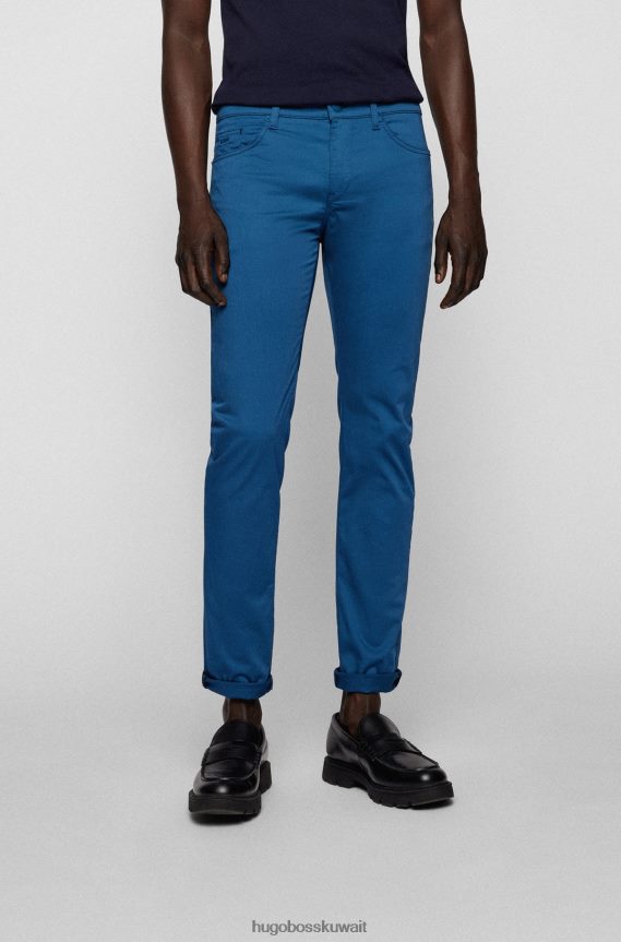4TFNJN1432 أزرق Hugo Boss جينز هوغو بقصة ضيقة من قماش الدنيم الساتان القطني المطاطي باللون الأزرق