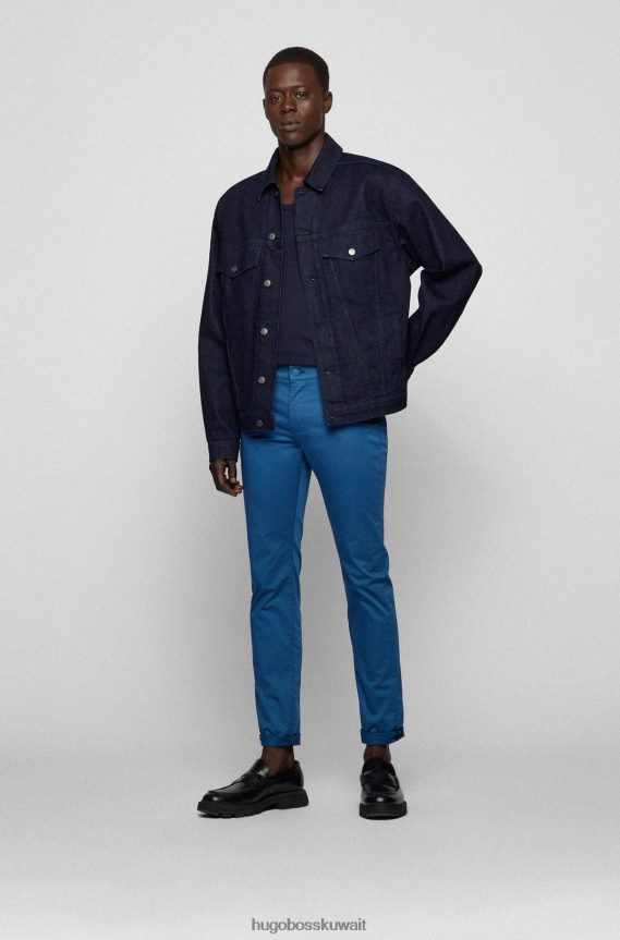 4TFNJN1432 أزرق Hugo Boss جينز هوغو بقصة ضيقة من قماش الدنيم الساتان القطني المطاطي باللون الأزرق