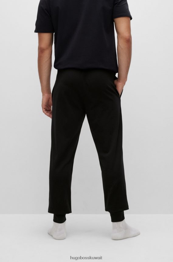 4TFNJN1441 أسود Hugo Boss بنطلون بيجامة من القطن المطاطي مع طباعة شعار هوغو باللون الأسود