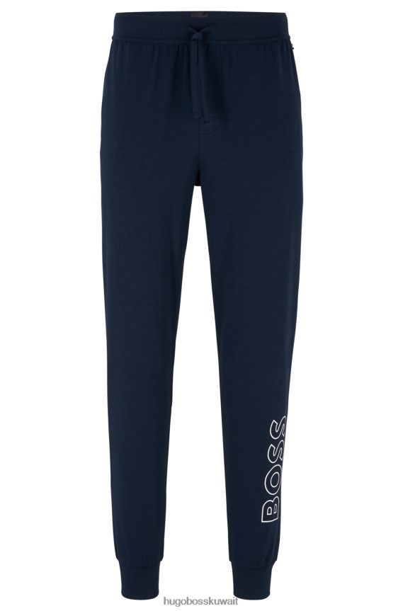 4TFNJN1442 أزرق غامق Hugo Boss بنطلون بيجامة من القطن المطاطي من هوغو باللون الأزرق الداكن مع طباعة الشعار