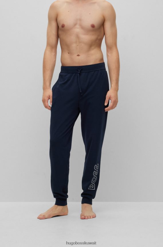 4TFNJN1442 أزرق غامق Hugo Boss بنطلون بيجامة من القطن المطاطي من هوغو باللون الأزرق الداكن مع طباعة الشعار