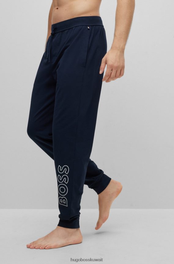 4TFNJN1442 أزرق غامق Hugo Boss بنطلون بيجامة من القطن المطاطي من هوغو باللون الأزرق الداكن مع طباعة الشعار