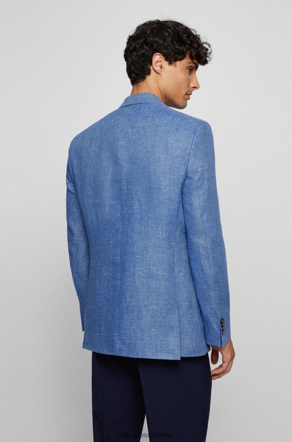 4TFNJN1444 أزرق Hugo Boss سترة Hugo ذات المقاس العادي مصنوعة من مزيج الكتان ذو الأنماط الدقيقة باللون الأزرق