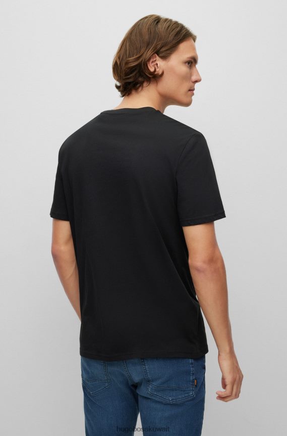 4TFNJN1445 أسود Hugo Boss تي شيرت من الجيرسي القطني بقصة عادية مع عمل فني مطبوع باللون الأسود