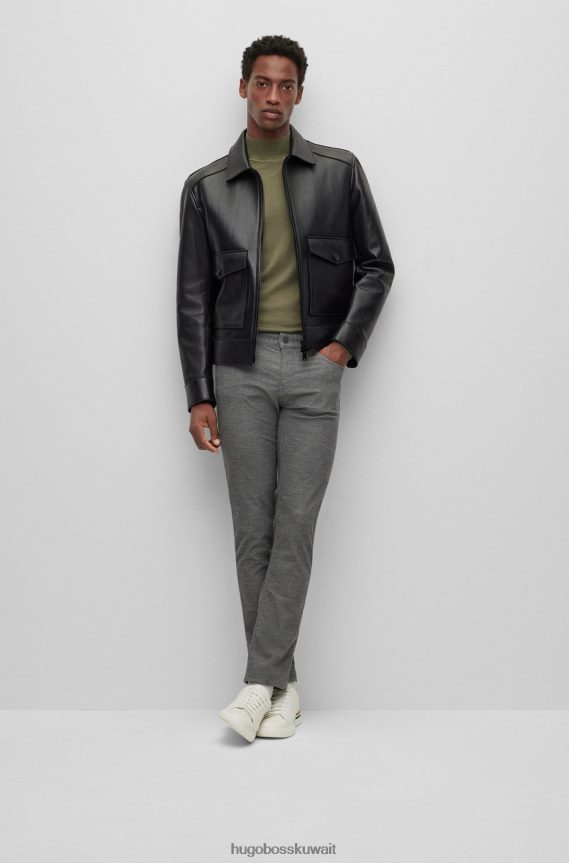 4TFNJN1446 رمادي Hugo Boss بنطال جينز رمادي بقصّة ضيّقة من قماش هوغو من قماش الدنيم المطاطي بتأثير مزيج