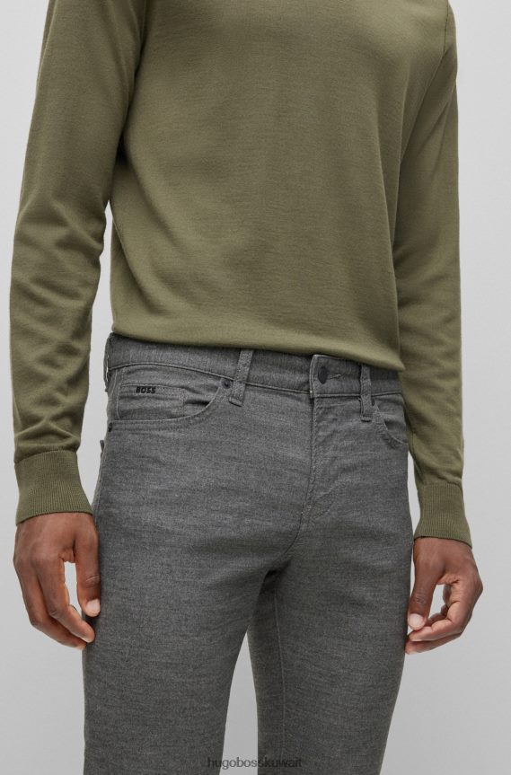 4TFNJN1446 رمادي Hugo Boss بنطال جينز رمادي بقصّة ضيّقة من قماش هوغو من قماش الدنيم المطاطي بتأثير مزيج