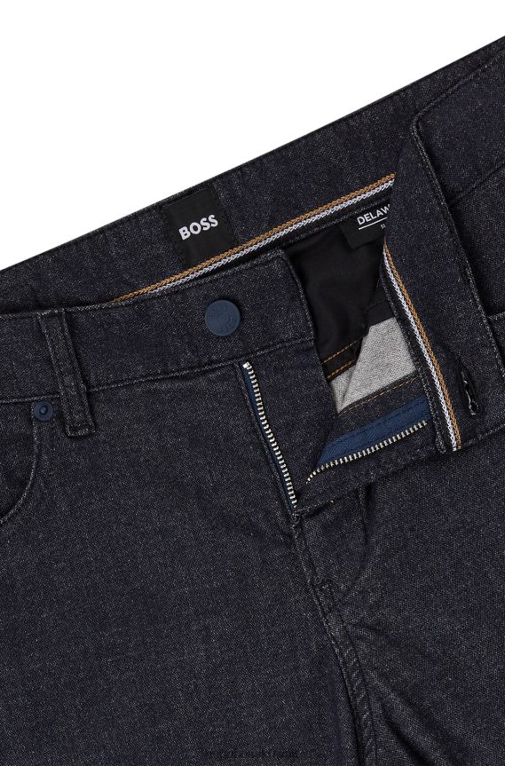 4TFNJN1447 أزرق غامق Hugo Boss بنطال جينز ضيق من قماش الدنيم المطاطي بتأثير مزيج من هوغو باللون الأزرق الداكن