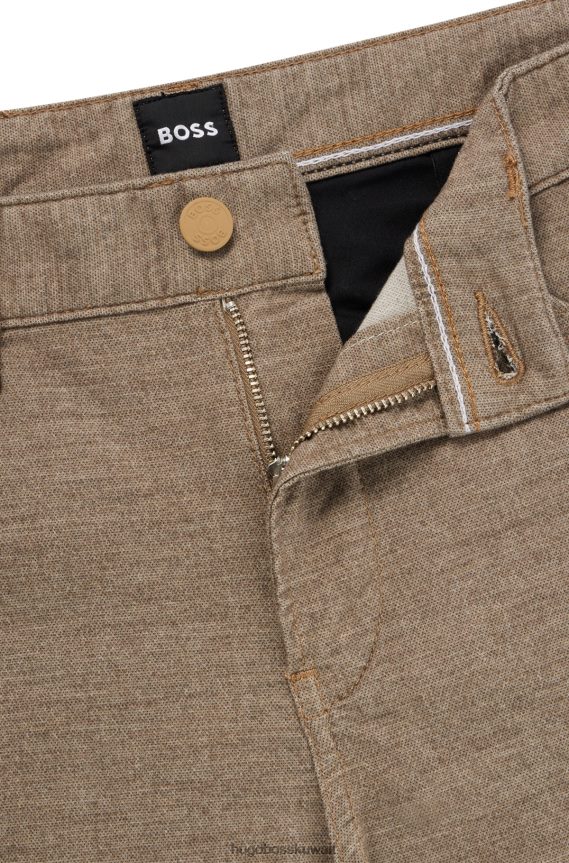 4TFNJN1448 اللون البيج Hugo Boss بنطال جينز Hugo ذو قصة ضيقة باللون البيج من قماش الدنيم المطاطي بتأثير مزيج