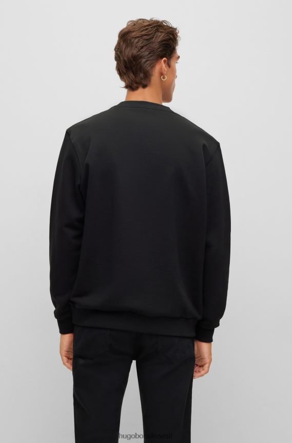 4TFNJN1451 أسود Hugo Boss سويت شيرت من قطن تيري مع شعار بإطار أحمر باللون الأسود
