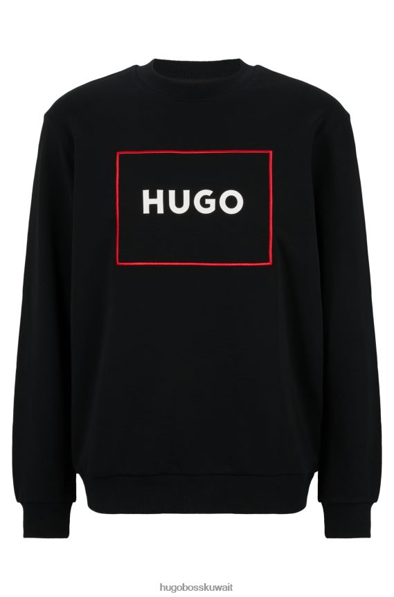 4TFNJN1451 أسود Hugo Boss سويت شيرت من قطن تيري مع شعار بإطار أحمر باللون الأسود