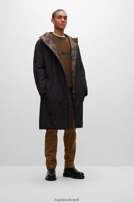 4TFNJN1452 أخضر غامق Hugo Boss سويت شيرت من قطن تيري باللون الأخضر الداكن مع شعار Hugo بإطار أحمر