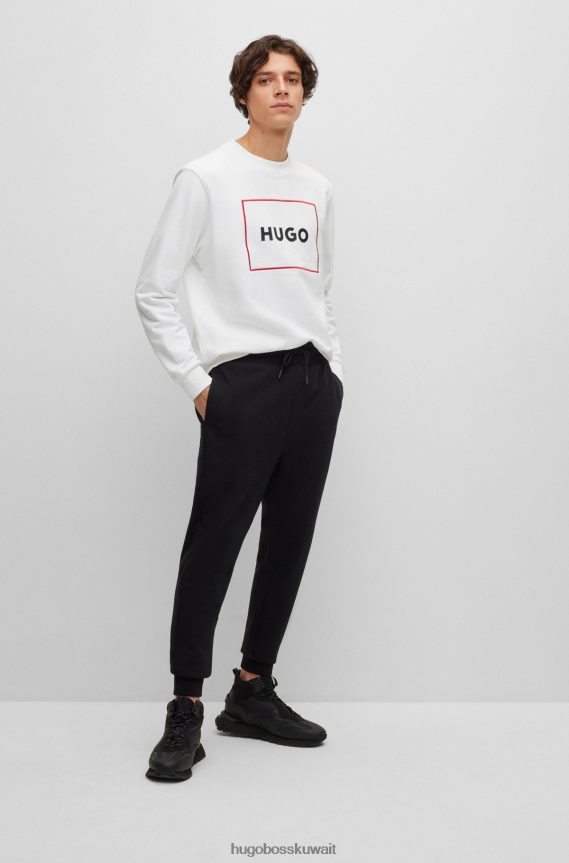 4TFNJN1453 أبيض Hugo Boss سويت شيرت من قطن تيري مع شعار هوغو باللون الأبيض بإطار أحمر