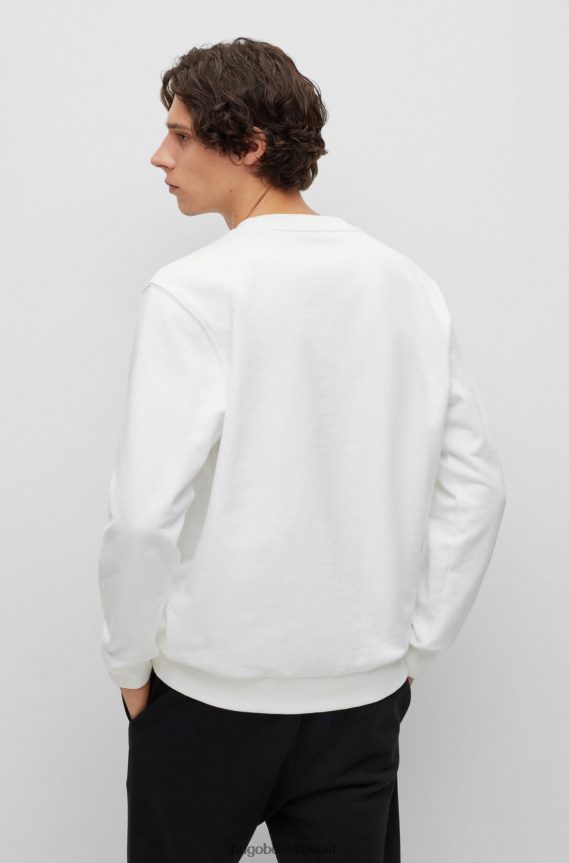 4TFNJN1453 أبيض Hugo Boss سويت شيرت من قطن تيري مع شعار هوغو باللون الأبيض بإطار أحمر