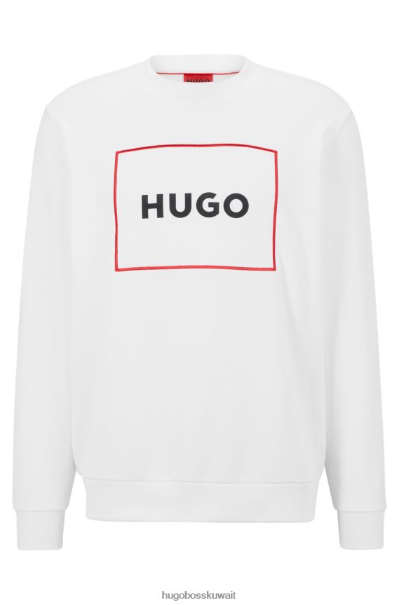 4TFNJN1453 أبيض Hugo Boss سويت شيرت من قطن تيري مع شعار هوغو باللون الأبيض بإطار أحمر