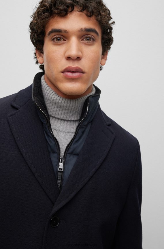 4TFNJN1454 أزرق غامق Hugo Boss معطف هوغو ذو قصة ضيقة باللون الأزرق الداكن مع بطانة داخلية