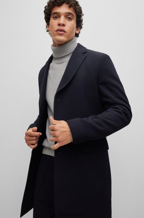 4TFNJN1454 أزرق غامق Hugo Boss معطف هوغو ذو قصة ضيقة باللون الأزرق الداكن مع بطانة داخلية