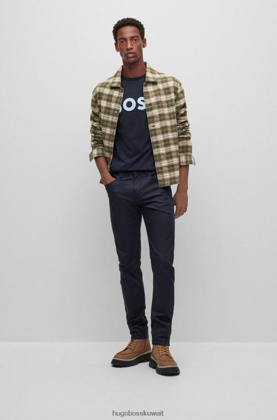 4TFNJN1455 أزرق غامق Hugo Boss تيشيرت Hugo باللون الأزرق الداكن بأكمام طويلة مصنوع من قطن الجيرسيه مع شعار متباين