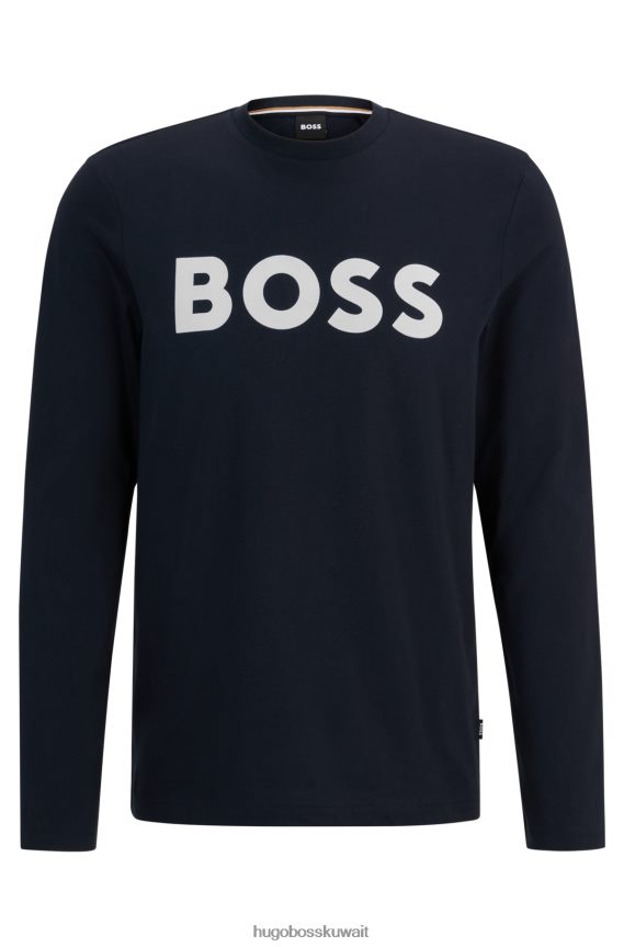 4TFNJN1455 أزرق غامق Hugo Boss تيشيرت Hugo باللون الأزرق الداكن بأكمام طويلة مصنوع من قطن الجيرسيه مع شعار متباين