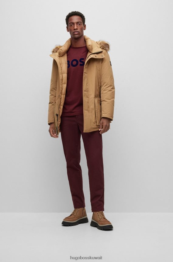 4TFNJN1456 احمر غامق Hugo Boss تيشيرت Hugo بأكمام طويلة من قطن الجيرسيه مع شعار متباين باللون الأحمر الداكن