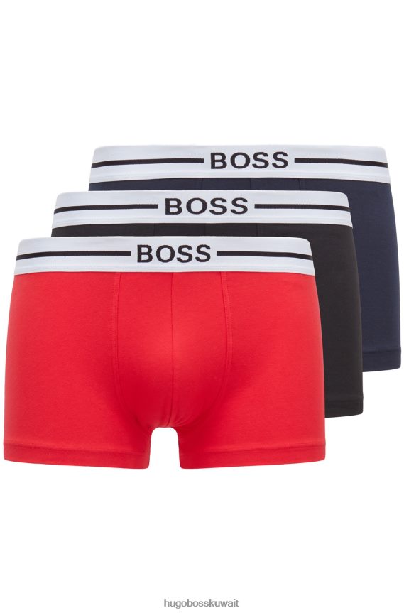 4TFNJN1458 منقوشة Hugo Boss حزمة من ثلاثة سراويل داخلية من القطن المطاطي مزينة بأحزمة خصر تحمل شعار Hugo