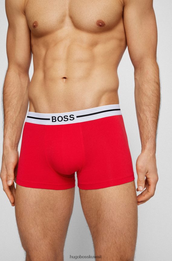 4TFNJN1458 منقوشة Hugo Boss حزمة من ثلاثة سراويل داخلية من القطن المطاطي مزينة بأحزمة خصر تحمل شعار Hugo