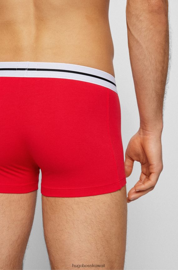 4TFNJN1458 منقوشة Hugo Boss حزمة من ثلاثة سراويل داخلية من القطن المطاطي مزينة بأحزمة خصر تحمل شعار Hugo