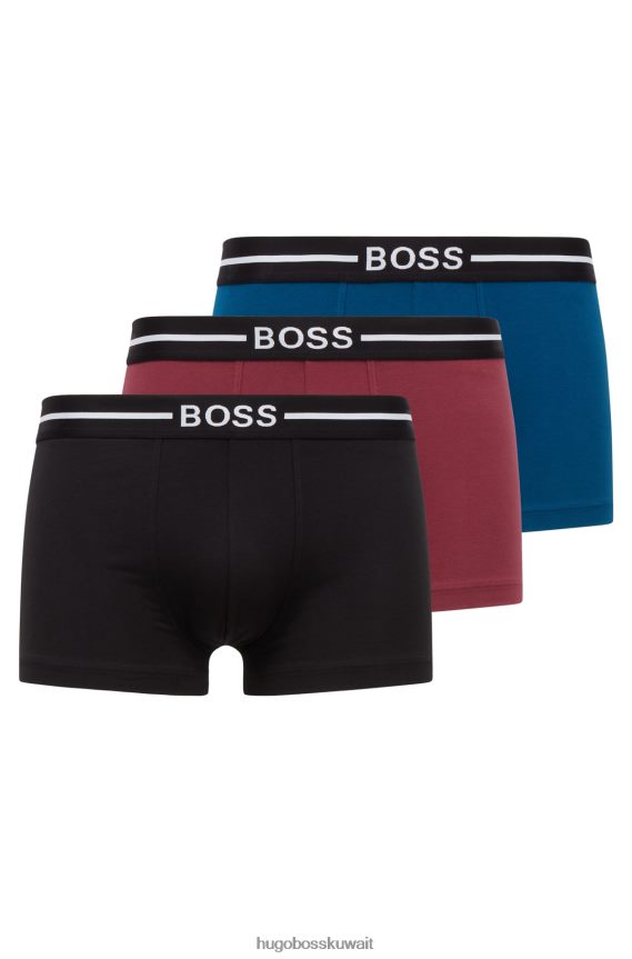 4TFNJN1459 منقوشة Hugo Boss حزمة من ثلاثة سراويل داخلية من القطن المطاطي مع أحزمة خصر تحمل الشعار ونقش هوغو