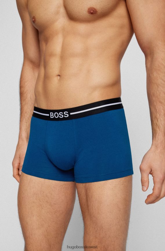4TFNJN1459 منقوشة Hugo Boss حزمة من ثلاثة سراويل داخلية من القطن المطاطي مع أحزمة خصر تحمل الشعار ونقش هوغو