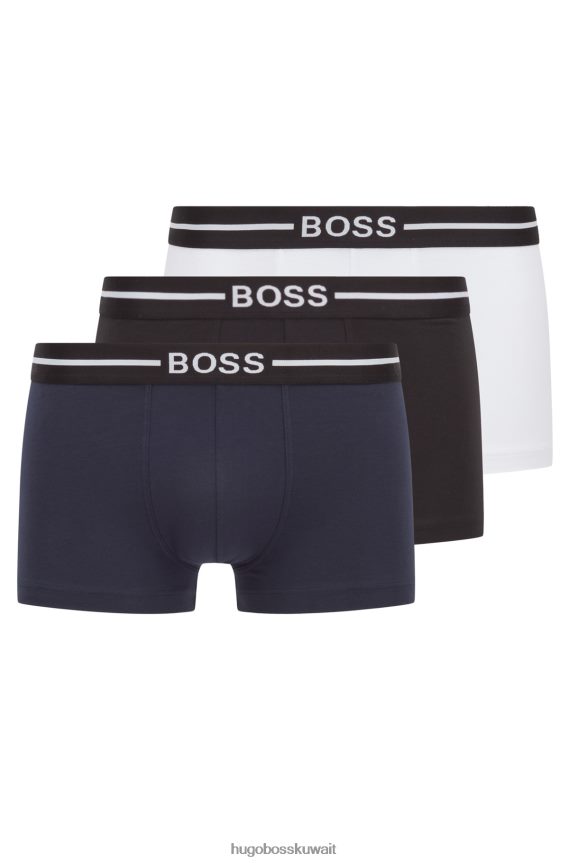 4TFNJN1460 منقوشة Hugo Boss حزمة من ثلاثة سراويل هوغو منقوشة من القطن المطاطي مع أحزمة خصر تحمل الشعار