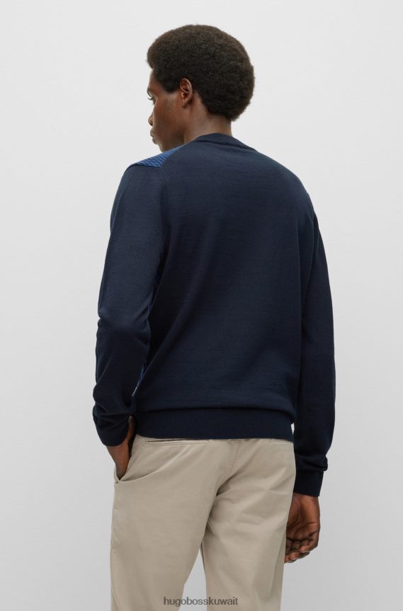 4TFNJN1461 أزرق غامق Hugo Boss سترة Hugo باللون الأزرق الداكن بياقة دائرية من قماش الجاكار المحبوك