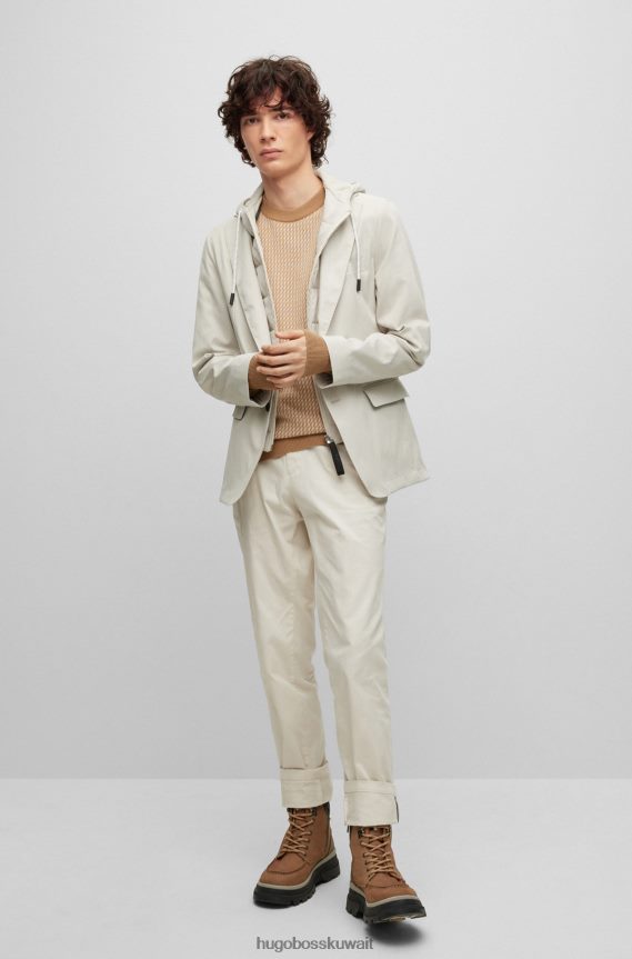 4TFNJN1462 اللون البيج Hugo Boss سترة Hugo بياقة دائرية من قماش الجاكار المحبوك باللون البيج