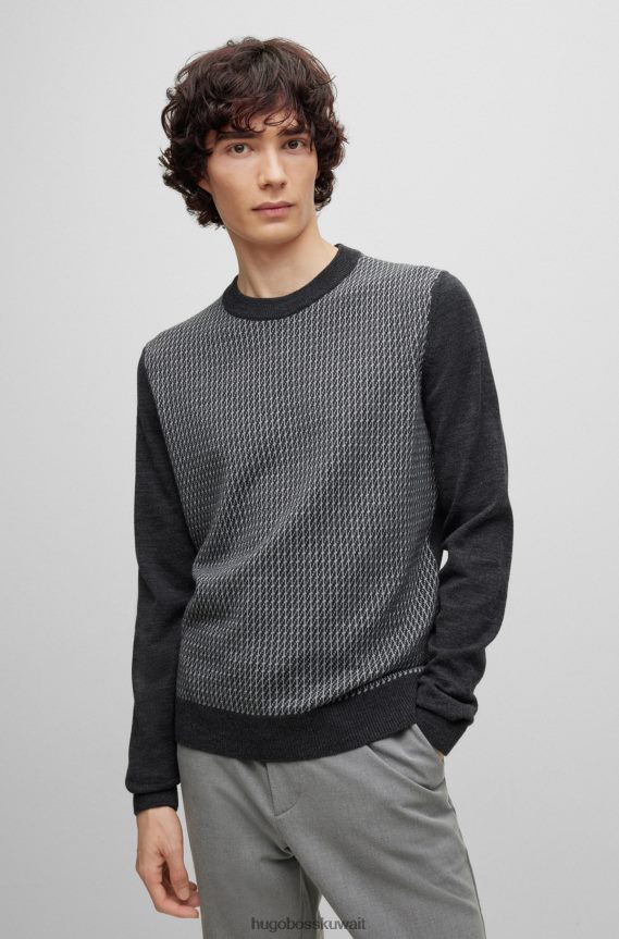 4TFNJN1463 رمادي فاتح Hugo Boss سترة بياقة دائرية من قماش الجاكار المحبوك باللون الرمادي الفاتح