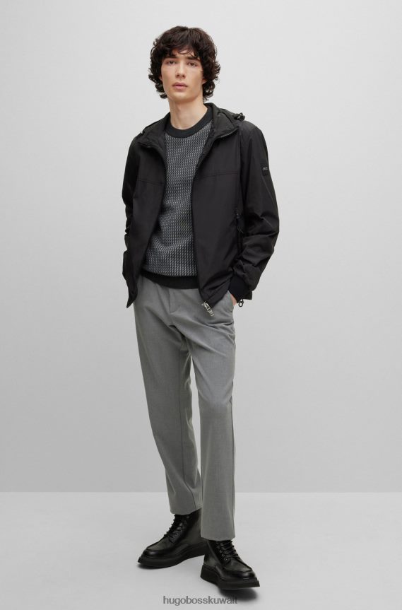 4TFNJN1463 رمادي فاتح Hugo Boss سترة بياقة دائرية من قماش الجاكار المحبوك باللون الرمادي الفاتح