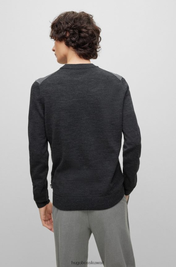 4TFNJN1463 رمادي فاتح Hugo Boss سترة بياقة دائرية من قماش الجاكار المحبوك باللون الرمادي الفاتح