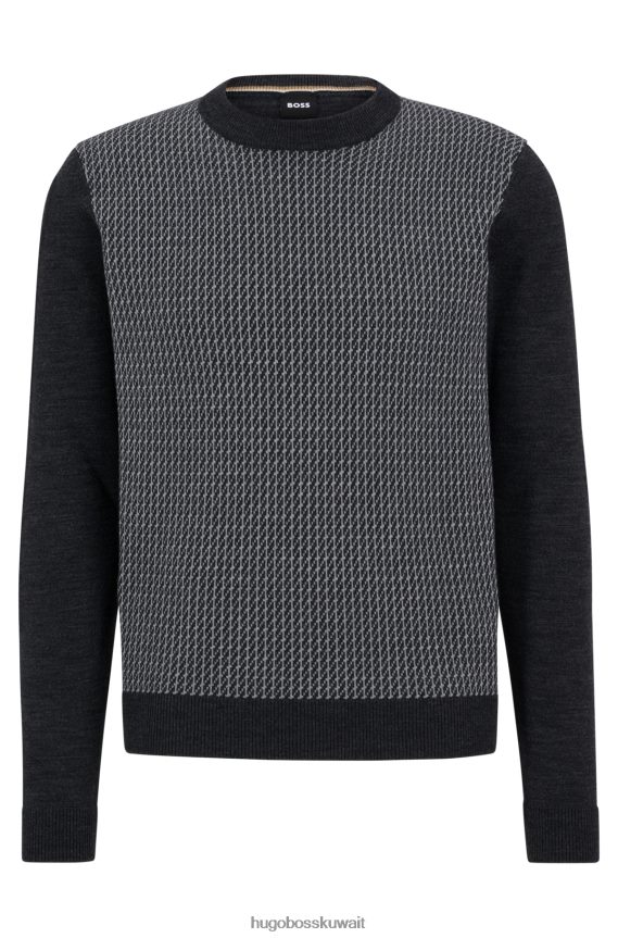 4TFNJN1463 رمادي فاتح Hugo Boss سترة بياقة دائرية من قماش الجاكار المحبوك باللون الرمادي الفاتح