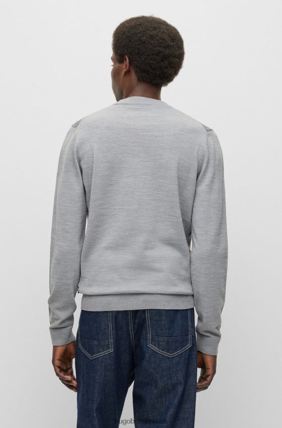 4TFNJN1464 رمادي Hugo Boss سترة رمادية برقبة دائرية من قماش الجاكار المحبوك هوغو