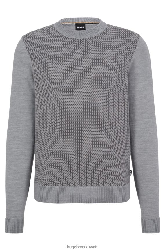 4TFNJN1464 رمادي Hugo Boss سترة رمادية برقبة دائرية من قماش الجاكار المحبوك هوغو