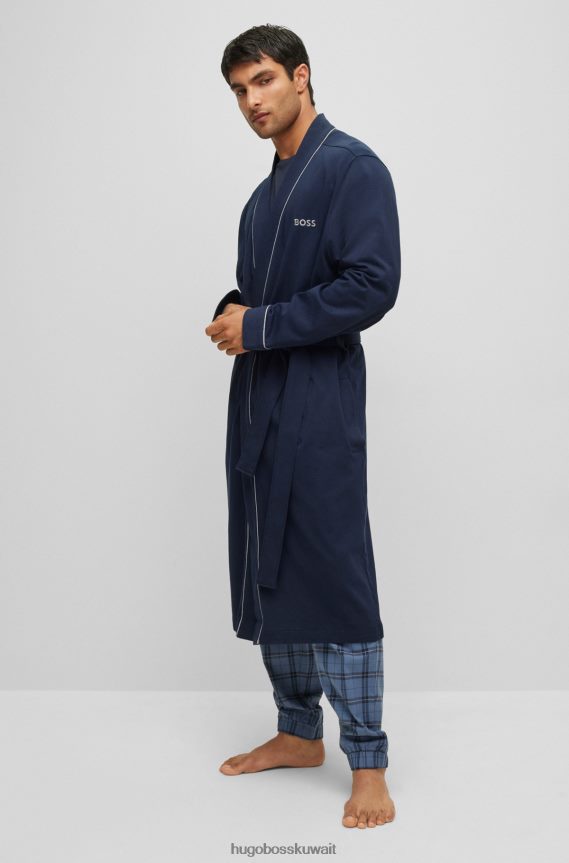 4TFNJN1466 أزرق غامق Hugo Boss ثوب هوغو من الجيرسي القطني باللون الأزرق الداكن مع الشعار والأنابيب