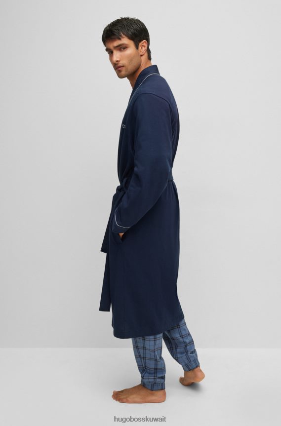 4TFNJN1466 أزرق غامق Hugo Boss ثوب هوغو من الجيرسي القطني باللون الأزرق الداكن مع الشعار والأنابيب