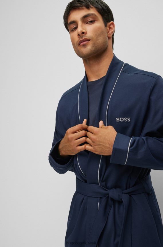 4TFNJN1466 أزرق غامق Hugo Boss ثوب هوغو من الجيرسي القطني باللون الأزرق الداكن مع الشعار والأنابيب