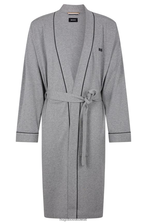 4TFNJN1467 رمادي Hugo Boss هوغو رداء حمام من الجيرسي القطني باللون الرمادي مع الشعار والأنابيب