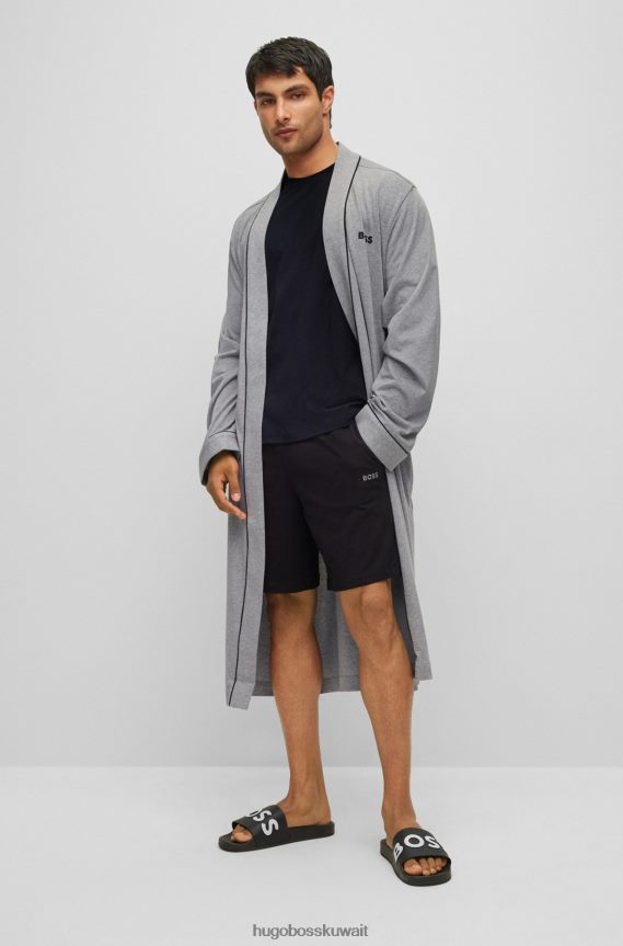 4TFNJN1467 رمادي Hugo Boss هوغو رداء حمام من الجيرسي القطني باللون الرمادي مع الشعار والأنابيب