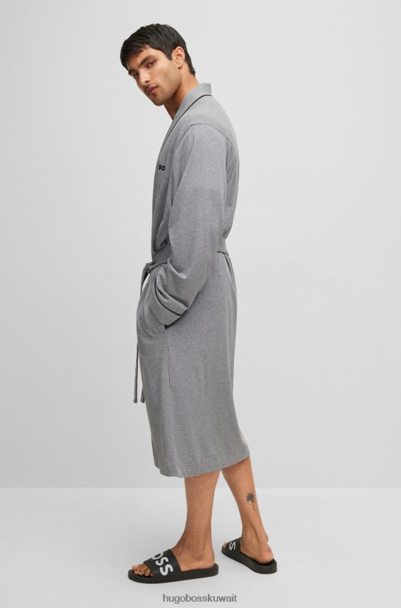 4TFNJN1467 رمادي Hugo Boss هوغو رداء حمام من الجيرسي القطني باللون الرمادي مع الشعار والأنابيب
