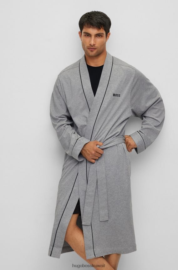 4TFNJN1467 رمادي Hugo Boss هوغو رداء حمام من الجيرسي القطني باللون الرمادي مع الشعار والأنابيب