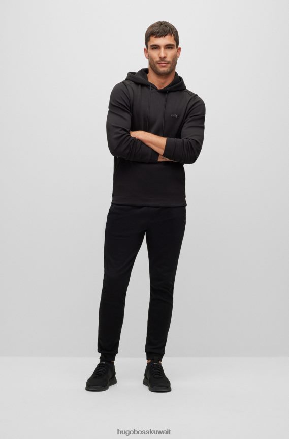 4TFNJN1468 أسود Hugo Boss هوغو هوديي من القطن العضوي مع شعار منحني باللون الأسود