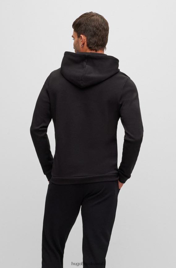 4TFNJN1468 أسود Hugo Boss هوغو هوديي من القطن العضوي مع شعار منحني باللون الأسود